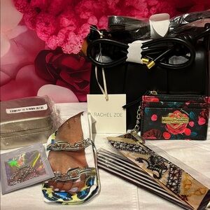 Rachel Zoe Black Mini Crossbody with Floral Card Holder and Accessories